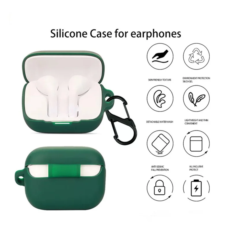 For Anker Soundcore K20i Silicone Case Wireless Earbuds Protective Cover with Anti-Lost Buckle - Black
