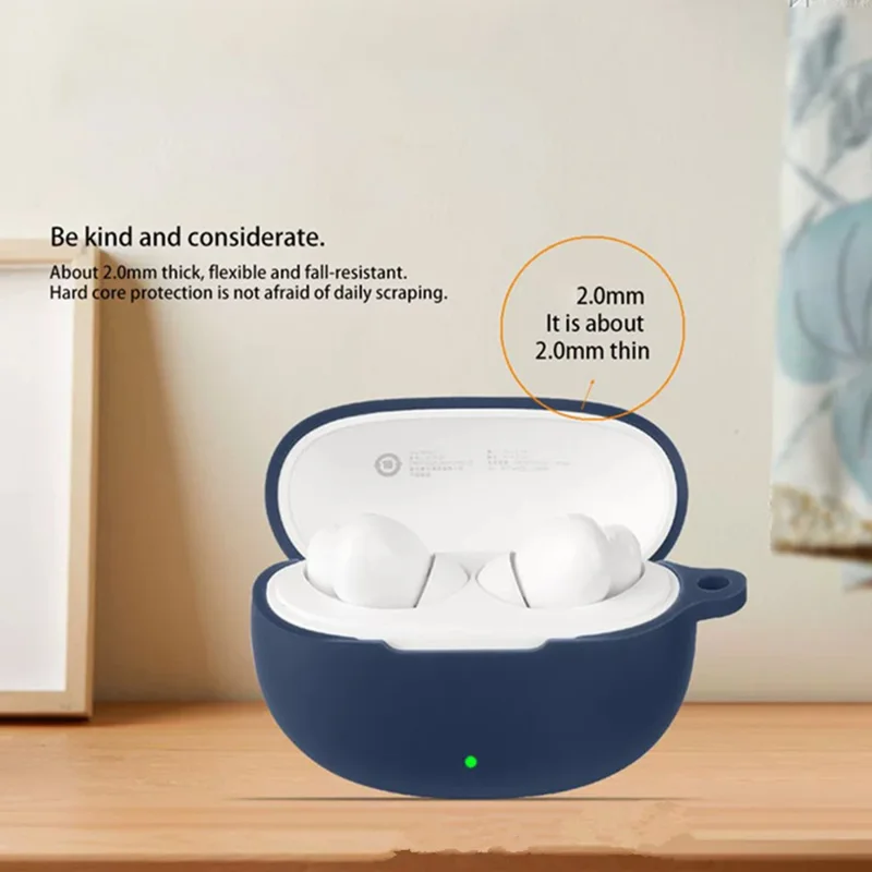 For vivo TWS 5e Silicone Case Wireless Earbuds Protective Cover with Anti-Lost Buckle - Dark Blue