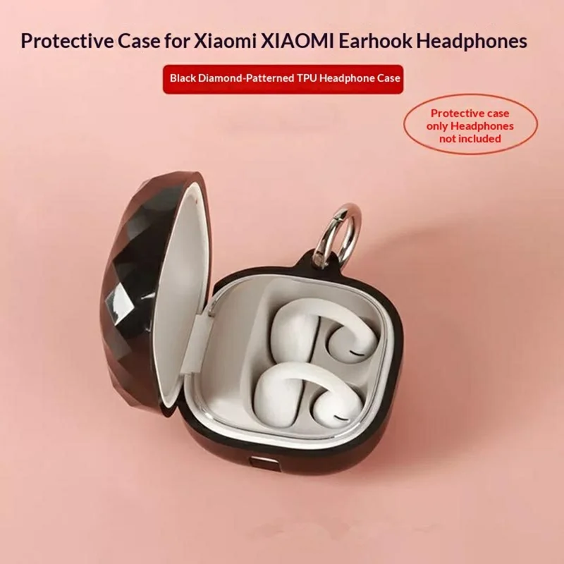 For Xiaomi Clip-On Earbuds Case Diamond Pattern Clear TPU Protective Cover with Anti-lost Hook - Transparent Black