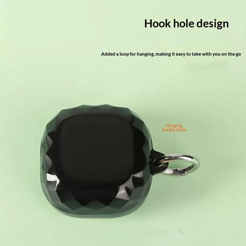 For Xiaomi Clip-On Earbuds Case Diamond Pattern Clear TPU Protective Cover with Anti-lost Hook - Transparent Black