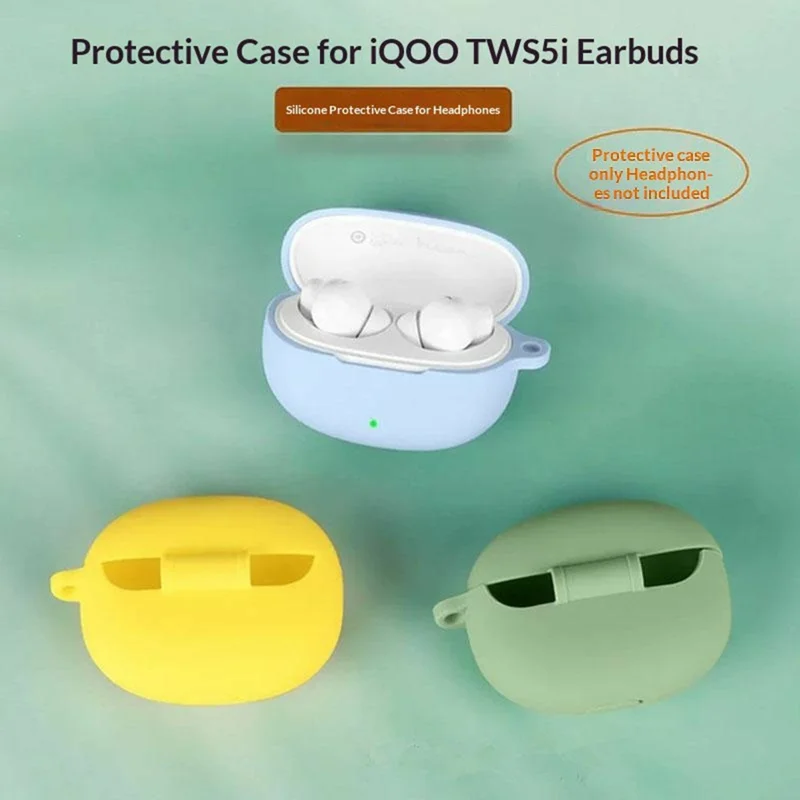 Funda de silicona para auriculares iQOO TWS 5i, funda protectora a prueba de golpes y caídas con hebilla redonda - Verde Matcha