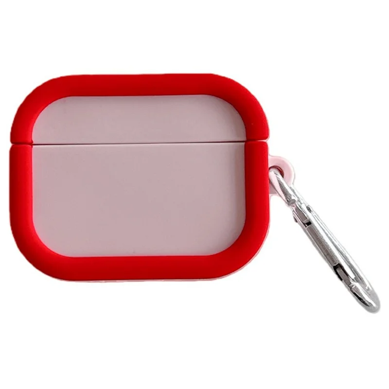 Silicone Case for Apple AirPods 4 Charging Case Macaron Color Blocking Protective Cover with Metal Carabiner - Pink+Red