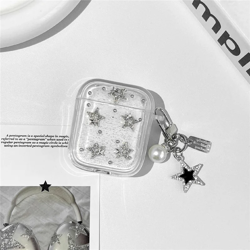 TPU Case for Apple AirPods with Wireless Charging Case (2019)  /  AirPods with Charging Case (2019)  /  (2016) Glitter Star Protective Cover with Metal Chain Pendant