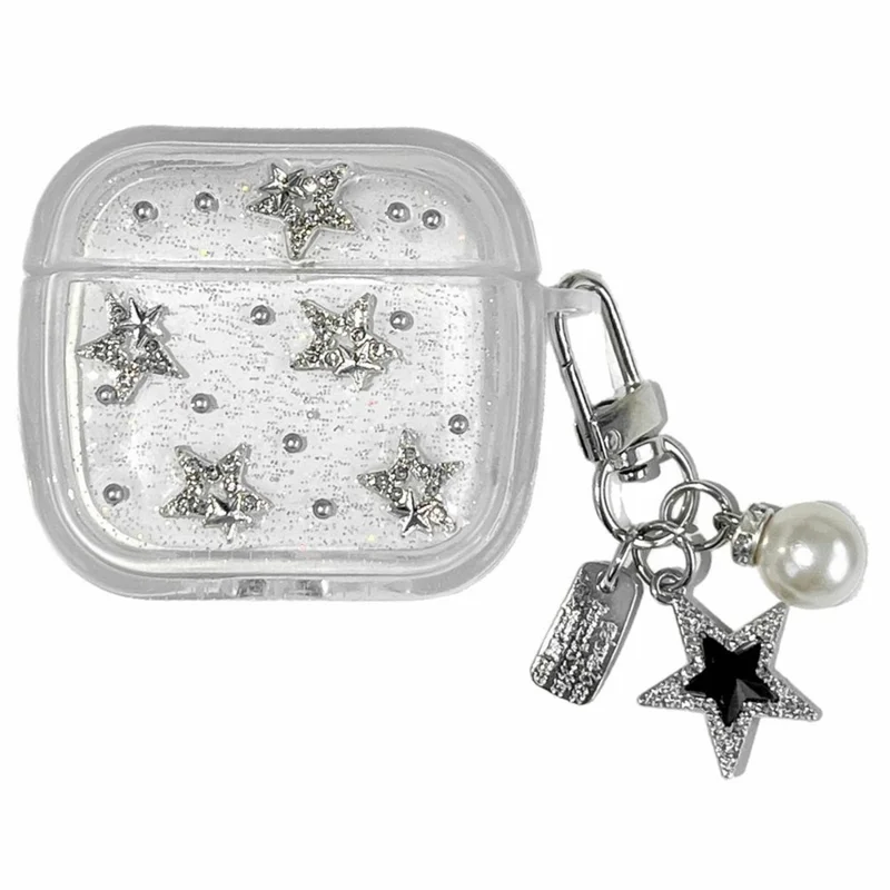 TPU Case for Apple AirPods Pro Glitter Star Protective Cover with Metal Chain Pendant