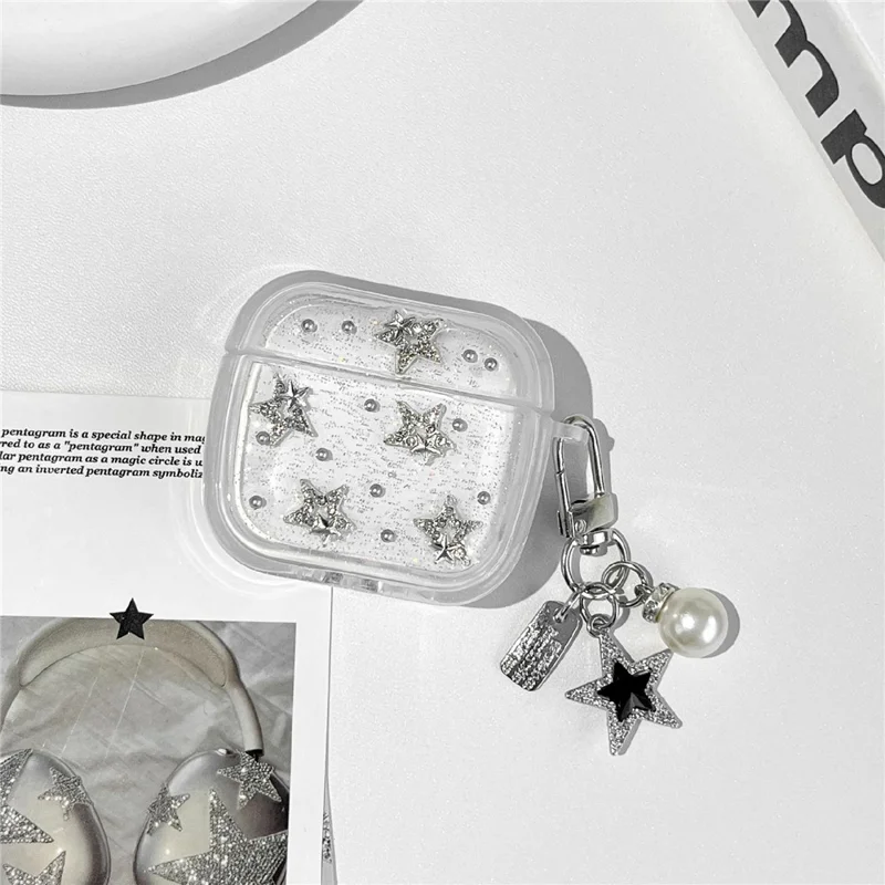 TPU Case for Apple AirPods Pro Glitter Star Protective Cover with Metal Chain Pendant