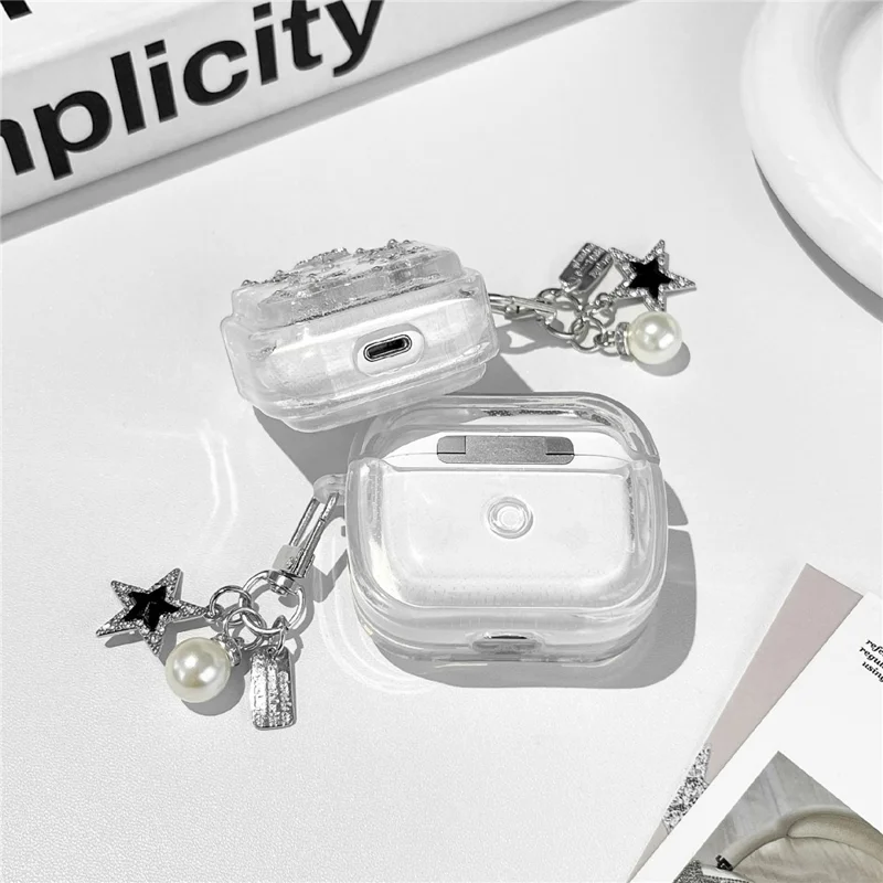 TPU Case for Apple AirPods Pro Glitter Star Protective Cover with Metal Chain Pendant