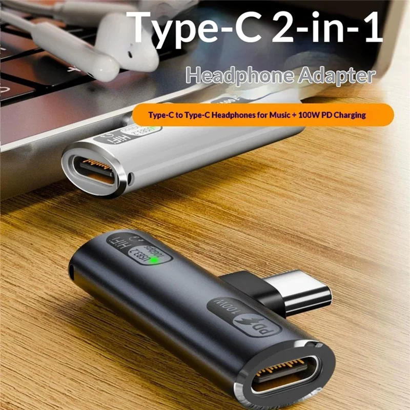 202C-100 PD 100W Fast Charging Type-C to Type-C 10Gbps Data Transfer OTG Headphone Adapter - Grey
