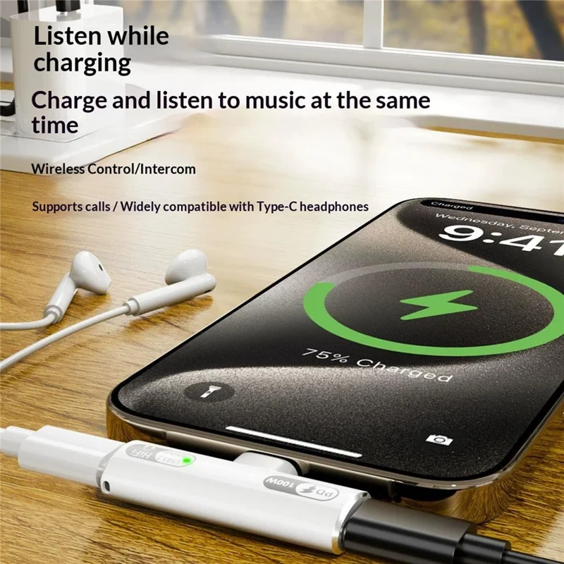 202C-100 PD 100W Fast Charging Type-C to Type-C 10Gbps Data Transfer OTG Headphone Adapter - Grey