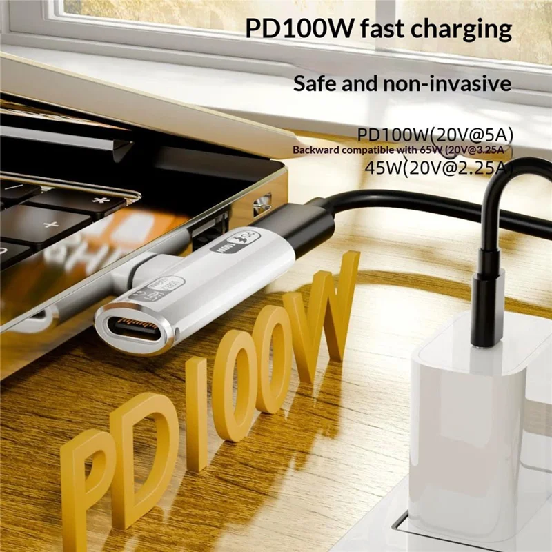 202C-100 PD 100W Fast Charging Type-C to Type-C 10Gbps Data Transfer OTG Headphone Adapter - Grey