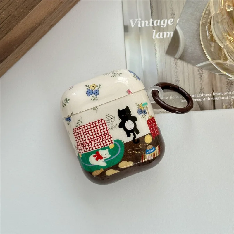 Protective Case for Apple AirPods with Wireless Charging Case (2019) / AirPods with Charging Case (2019) / (2016) , IMD Cat Pattern Earphone Cover with Carabiner