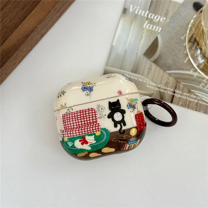 For AirPods 3 Protective Case IMD Cat Pattern TPU Earphone Cover with Carabiner