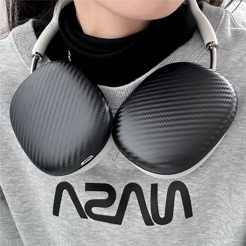 2Pcs For AirPods Max 2 / Max Ear Cushion Cover IMD Carbon Fiber Texture Anti-scratch Protective Case - Black