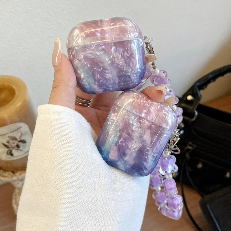 Protective Case for Apple AirPods with Wireless Charging Case (2019) / AirPods with Charging Case (2019) / (2016) , IMD Gradient TPU Earphone Cover with Flower Bracelet