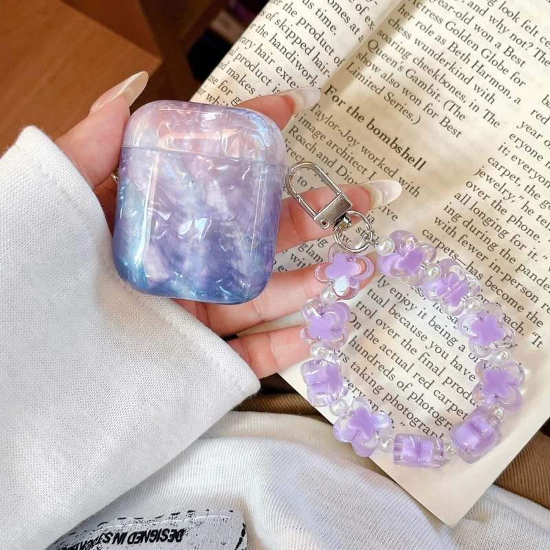 Protective Case for Apple AirPods with Wireless Charging Case (2019) / AirPods with Charging Case (2019) / (2016) , IMD Gradient TPU Earphone Cover with Flower Bracelet