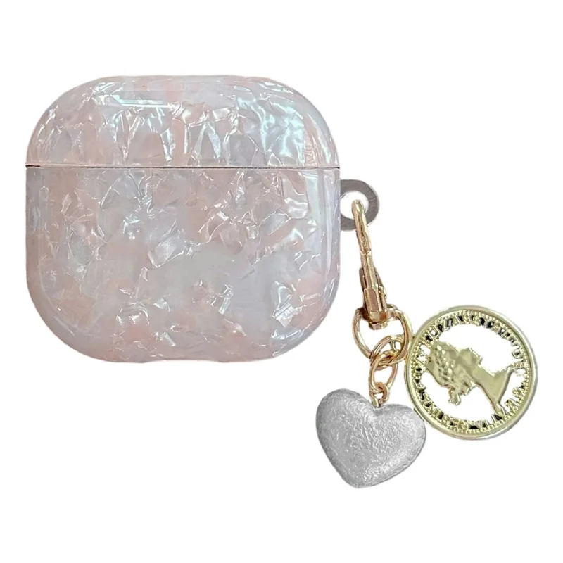 For AirPods 3 Protective Case Pearlescent Shell Texture TPU Earphone Cover with Heart Pendant Charm
