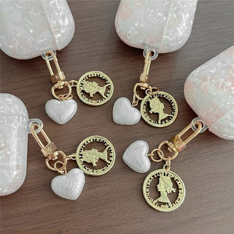 For AirPods 3 Protective Case Pearlescent Shell Texture TPU Earphone Cover with Heart Pendant Charm