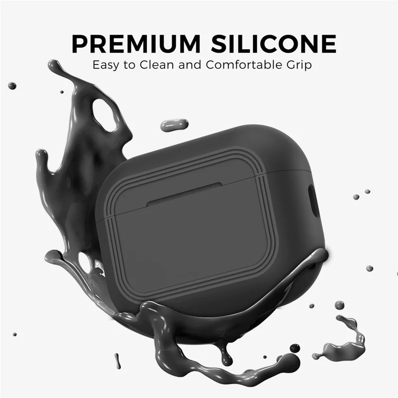 AHASTYLE JY24 for AirPods Pro 3 Case Dust Plug Design Silicone Protective Cover with Hand Strap - Black