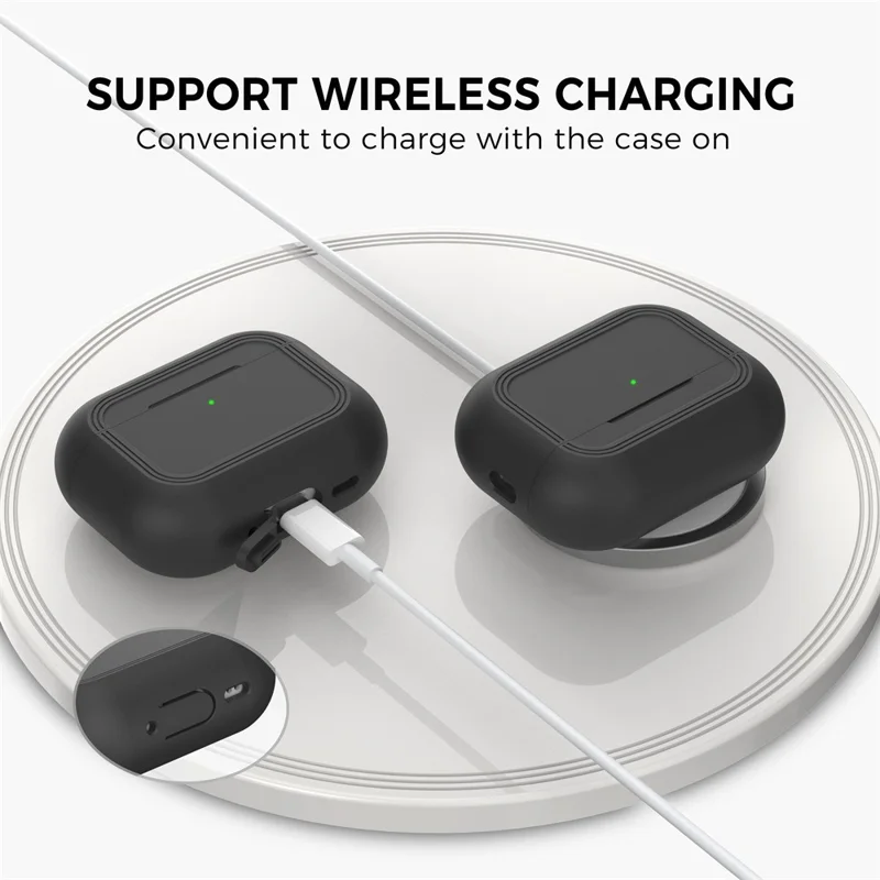 AHASTYLE JY24 for AirPods Pro 3 Case Dust Plug Design Silicone Protective Cover with Hand Strap - Black