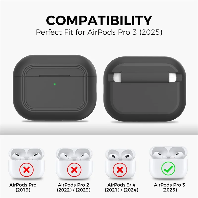 AHASTYLE JY24 for AirPods Pro 3 Case Dust Plug Design Silicone Protective Cover with Hand Strap - Black