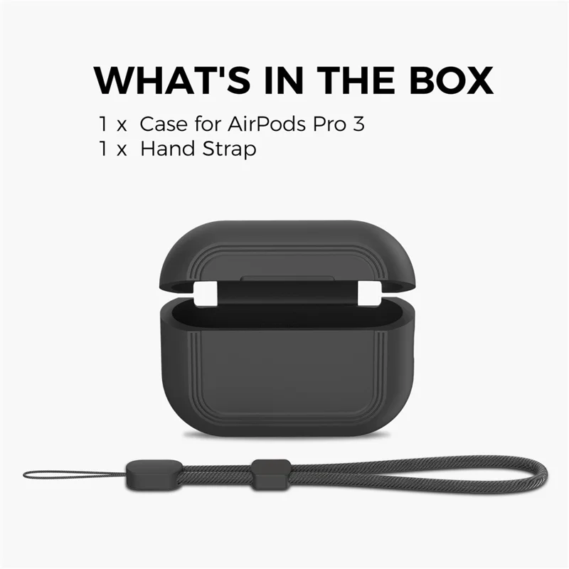 AHASTYLE JY24 for AirPods Pro 3 Case Dust Plug Design Silicone Protective Cover with Hand Strap - Black