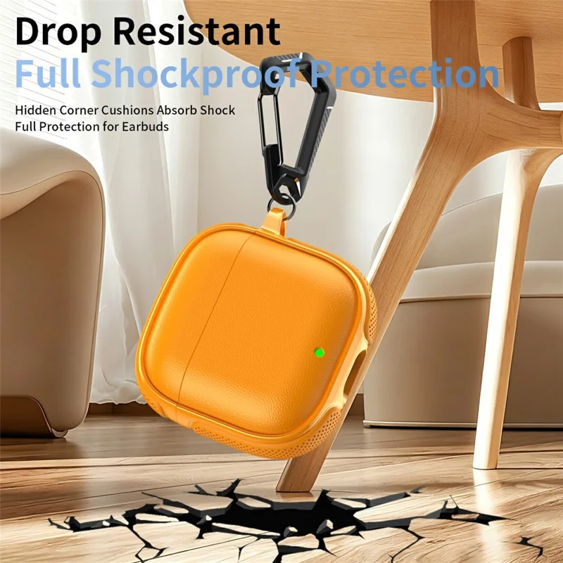 For Huawei FreeBuds SE 3 Case Split Design Leather Texture TPU Earphone Cover with Metal Carabiner - Orange