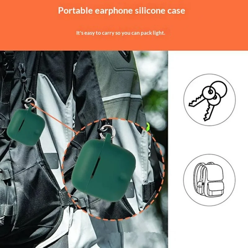 For Honor Earbuds 5e Silicone Case Wireless Earbuds Protective Cover with Anti-Lost Buckle - Blackish Green