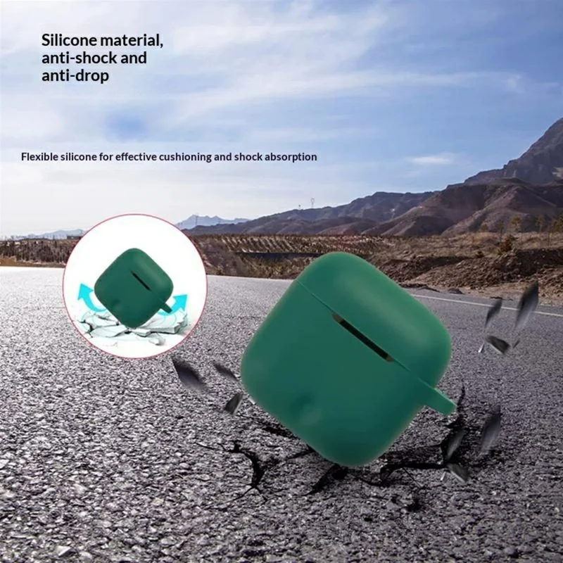 For Honor Earbuds 5e Silicone Case Wireless Earbuds Protective Cover with Anti-Lost Buckle - Blackish Green