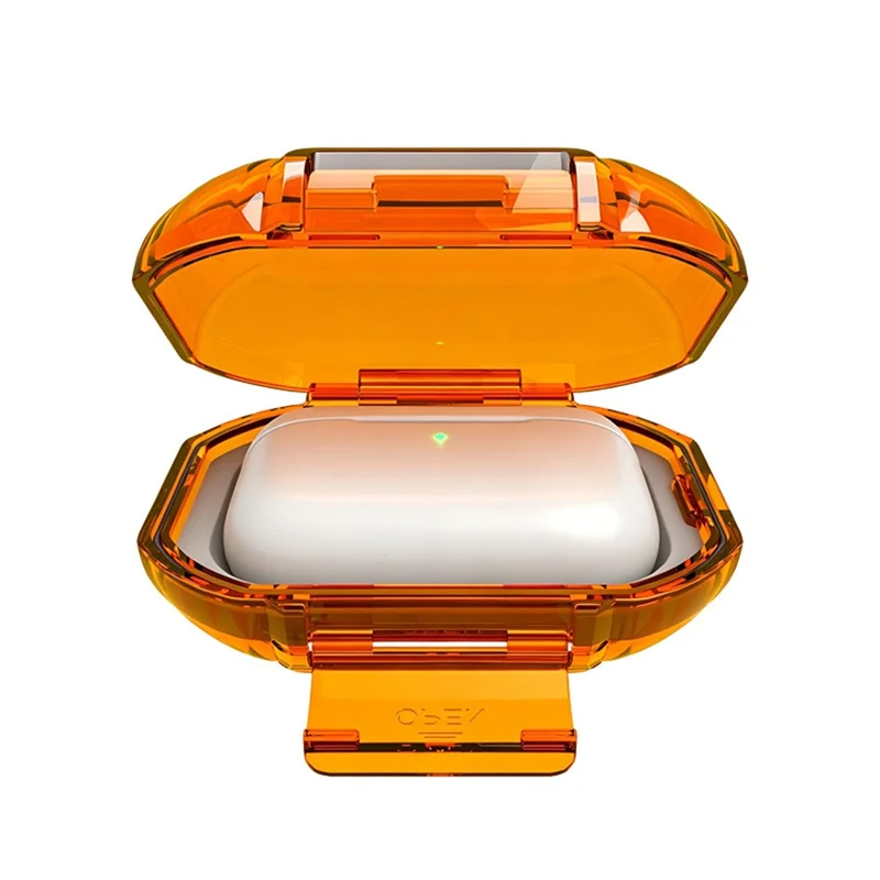 Protective Case for AirPods Pro 3 / Pro 2 / Pro / AirPods 4 / 3 , Hard PC Magnetic Waterproof Shockproof Cover - Transparent Orange