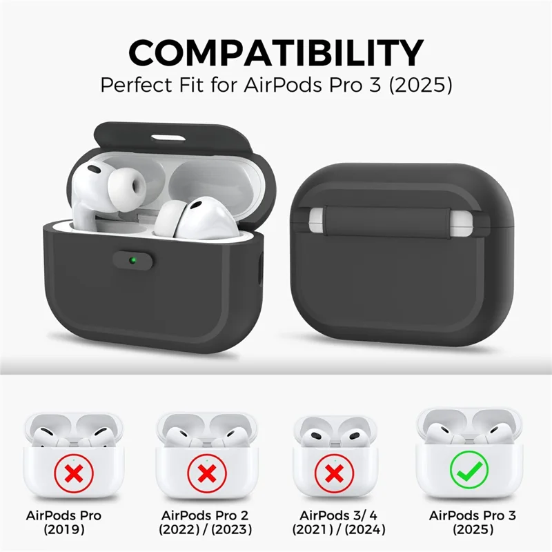 AHASTYLE JY26 for AirPods Pro 3 Silicone Case Secure Lock One-Piece Shockproof Protective Cover with Metal Carabiner - Black
