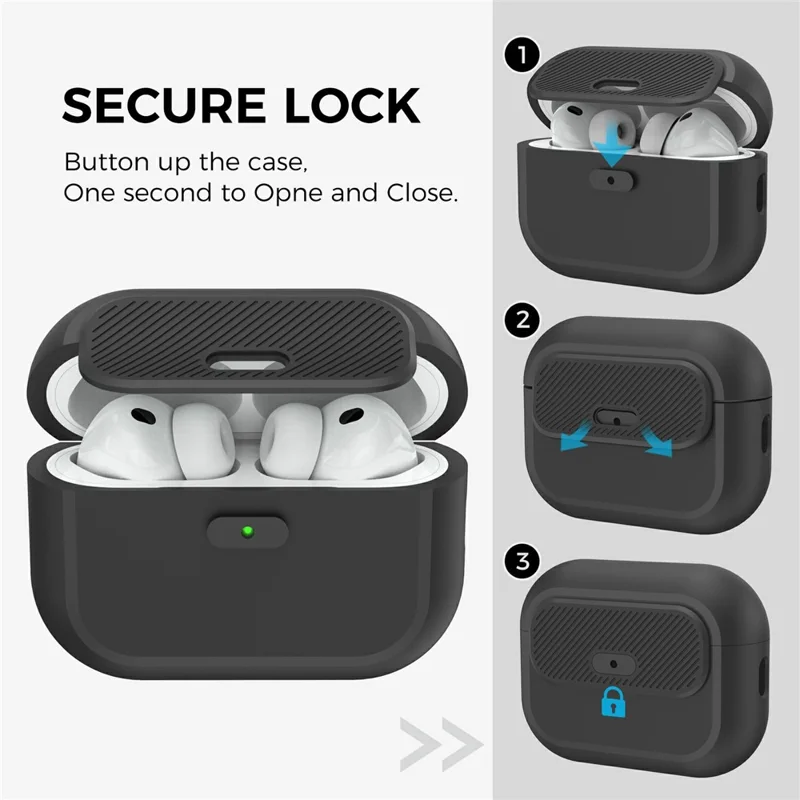 AHASTYLE JY26 for AirPods Pro 3 Silicone Case Secure Lock One-Piece Shockproof Protective Cover with Metal Carabiner - Black