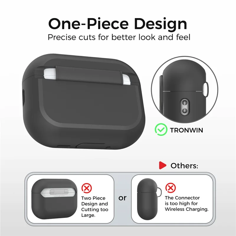 AHASTYLE JY26 for AirPods Pro 3 Silicone Case Secure Lock One-Piece Shockproof Protective Cover with Metal Carabiner - Black