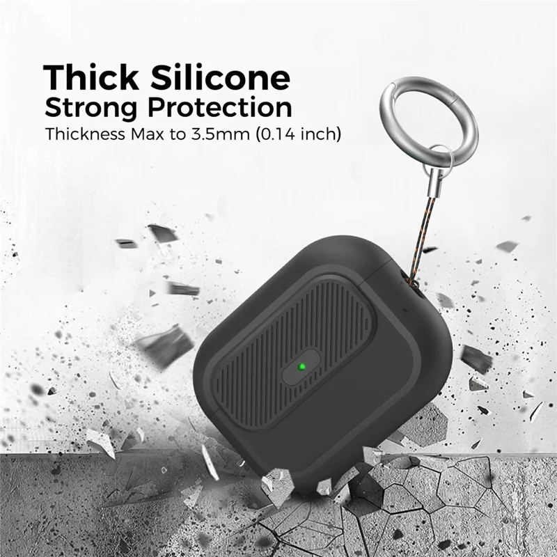 AHASTYLE JY26 for AirPods Pro 3 Silicone Case Secure Lock One-Piece Shockproof Protective Cover with Metal Carabiner - Black