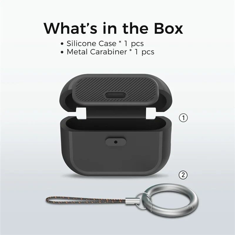 AHASTYLE JY26 for AirPods Pro 3 Silicone Case Secure Lock One-Piece Shockproof Protective Cover with Metal Carabiner - Black