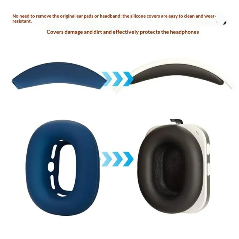 For Nothing Headphone (a) 2Pcs Ear Pad Silicone Case Protective Cover with Headband Sleeve - Dark Blue