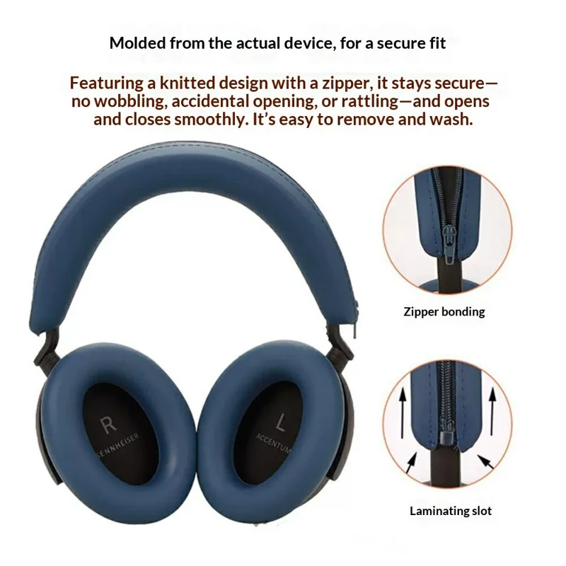 For Sennheiser ACCENTUM Plus / ACCENTUM Silicone Protective Case Set (2Pcs Earpad Cover + Headband Sleeve) - Dark Blue