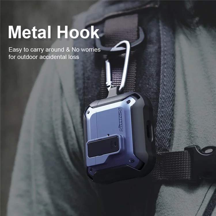 NILLKIN Mecha Armor PC + TPU Stylish Cover Shockproof Wear-Resistant Protective Case with Metal Hook for AirPods 3 - Yellow