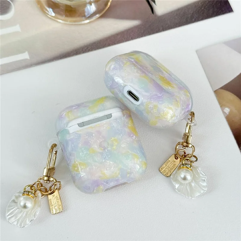 TPU Case for Apple AirPods with Wireless Charging Case (2019) / AirPods with Charging Case (2019) / (2016) Shell Grain Drop Protection Cover with Shell Pendant