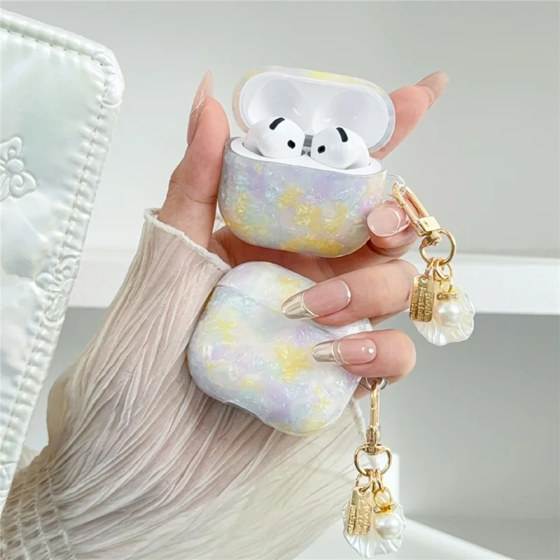 For AirPods 3 Case Shell Grain Drop Protection TPU Cover with Shell Pendant