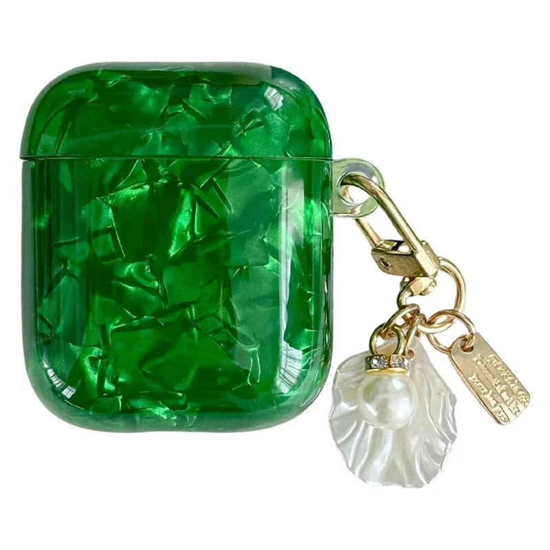 TPU Case for Apple AirPods with Wireless Charging Case (2019) / AirPods with Charging Case (2019) / (2016) Green Shell Grain Earphone Cover with Shell Pendant