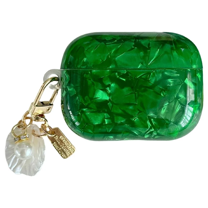 For AirPods Pro Case Green Shell Grain TPU Anti-Scratch Earphone Cover with Shell Pendant