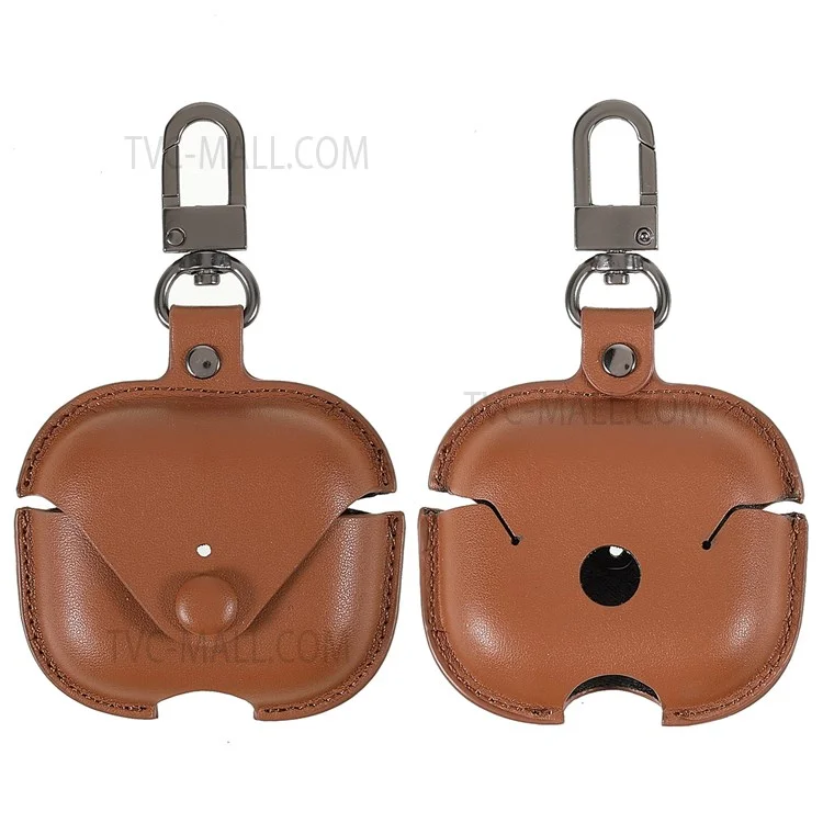 pu Leather Snap Close Protecture Couvercle Avec Crochet de Trousseau Pour Apple AirPods 3 - Brun