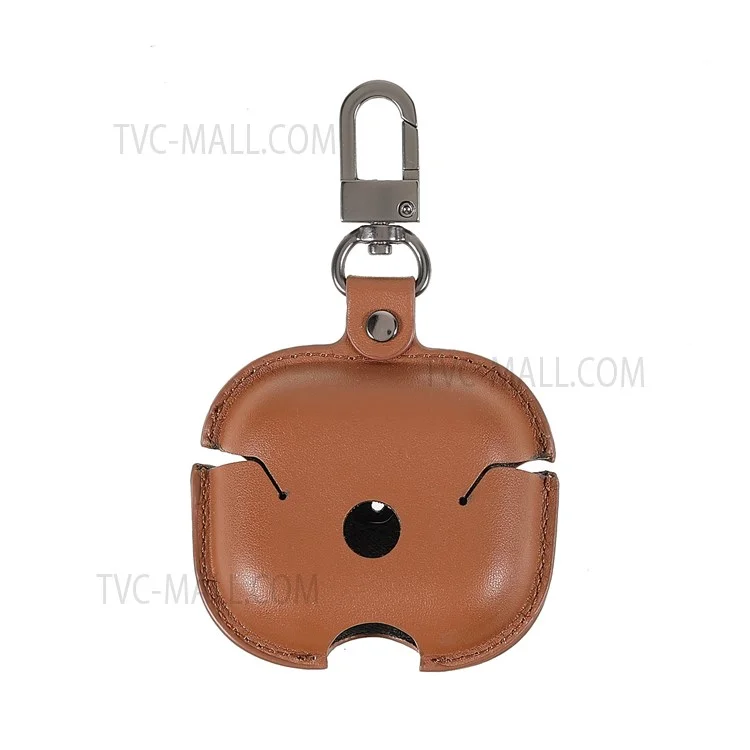 PU Leather Snap Closure Protective Cover with Keychain Hook for Apple AirPods 3 - Brown