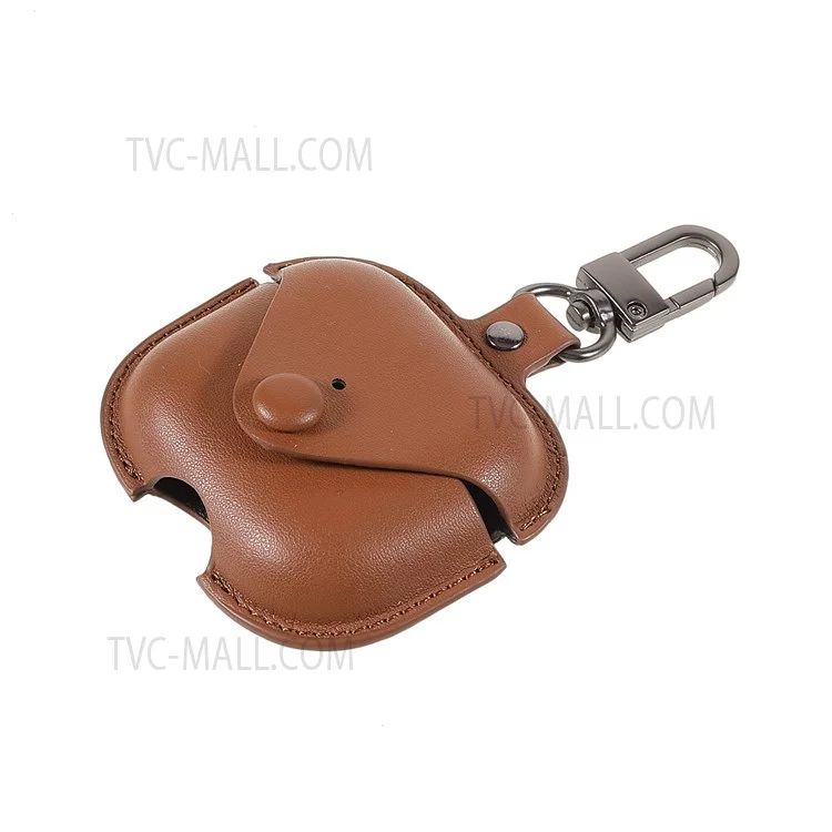 PU Leather Snap Closure Protective Cover with Keychain Hook for Apple AirPods 3 - Brown