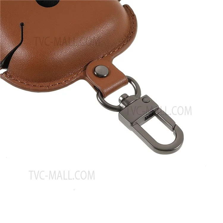 PU Leather Snap Closure Protective Cover with Keychain Hook for Apple AirPods 3 - Brown
