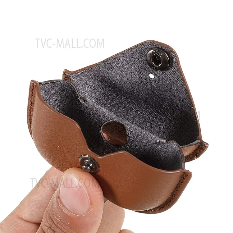 PU Leather Snap Closure Protective Cover with Keychain Hook for Apple AirPods 3 - Brown