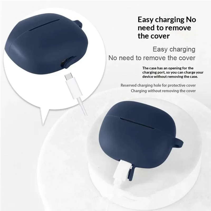 For OnePlus Nord Buds 4 Silicone Case Wireless Earbuds Protective Cover with Anti-Lost Buckle - Dark Blue