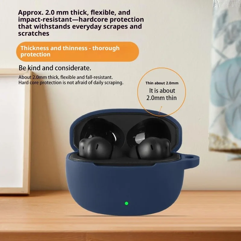 For OnePlus Nord Buds 4 Silicone Case Wireless Earbuds Protective Cover with Anti-Lost Buckle - Dark Blue
