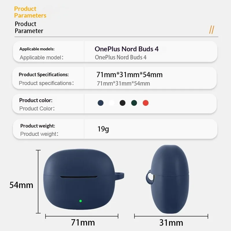 For OnePlus Nord Buds 4 Silicone Case Wireless Earbuds Protective Cover with Anti-Lost Buckle - Dark Blue