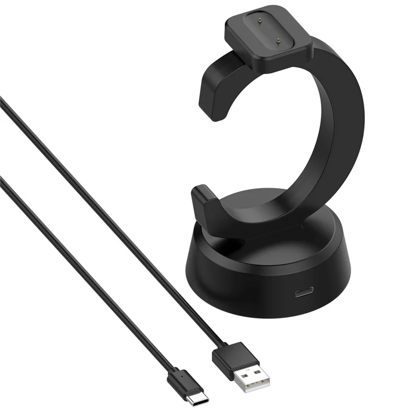 For Google Fitbit Air Smart Watch C-Shape Charging Dock with USB-A to USB-C Cable - Black