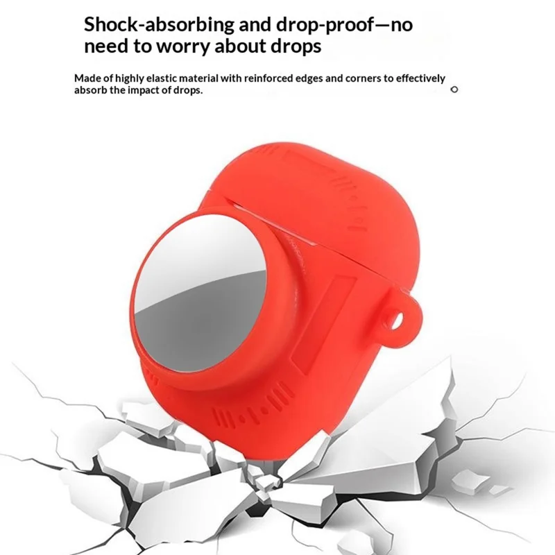 2 in 1 Silicone Case for AirTag / Apple AirPods with Wireless Charging Case (2019) / AirPods with Charging Case (2019) / (2016) Anti-Drop Protective Cover with Anti-Loss Carabiner - Red